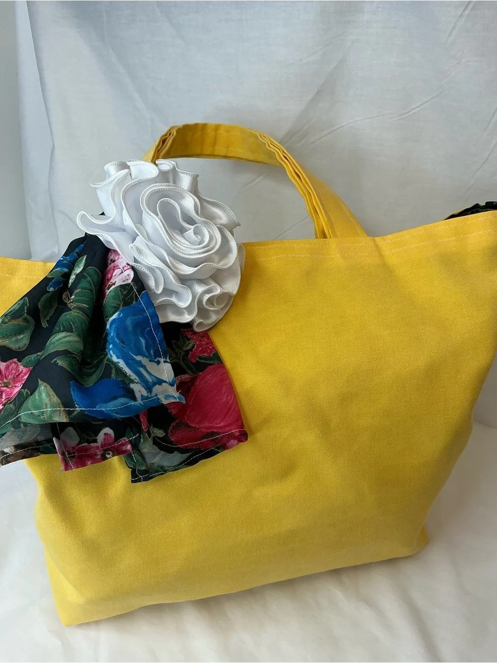 2034 - Sunny Yellow Canvas Tote with Floral Scarf and Rosette - Picture 7 of 16